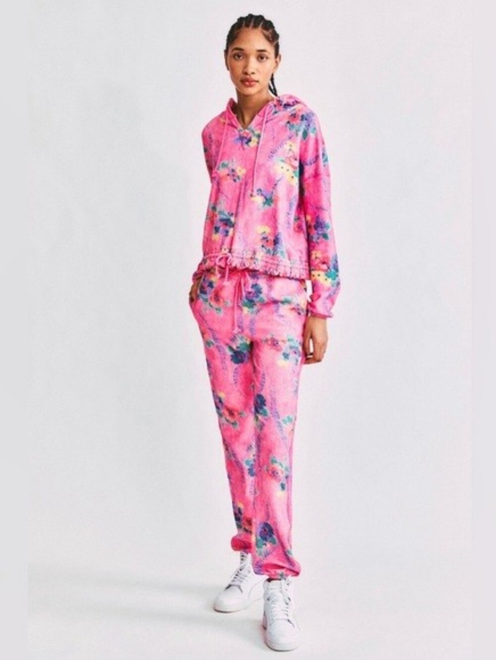 LoveShackFancy X Beach Riot NEW 2pc Jogger Hoodie Set in Hints of Hibiscus sz MD